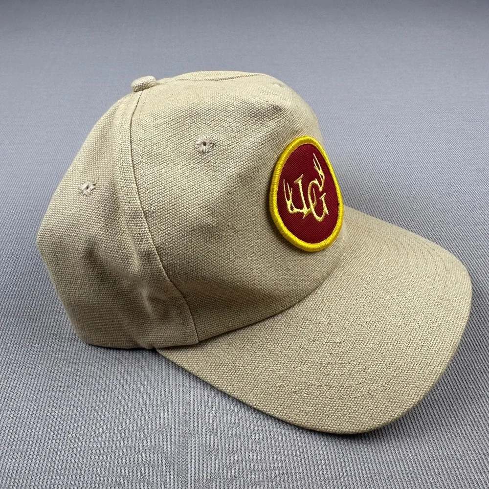 Seager Co Mens Hemp Snapback Hat Tan Deer Antler Patch 5 Panel Cap Adjustable